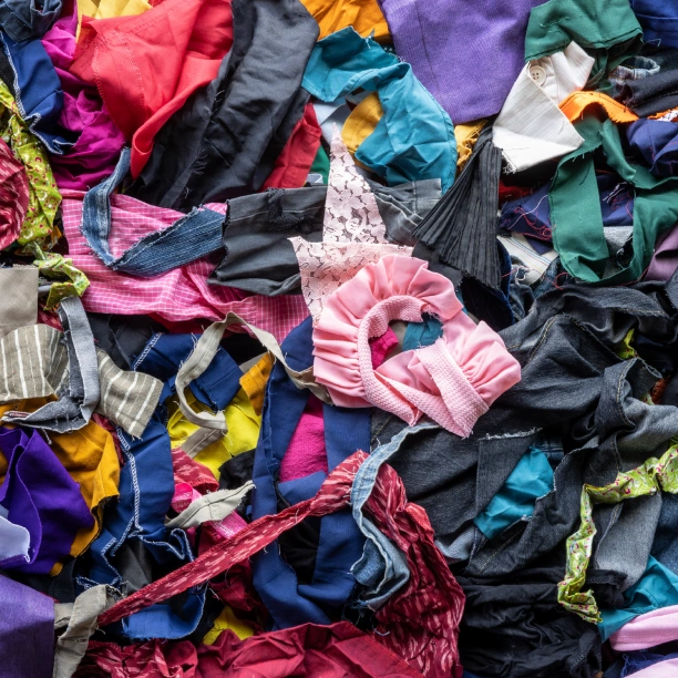 Pile of assorted textile scraps.