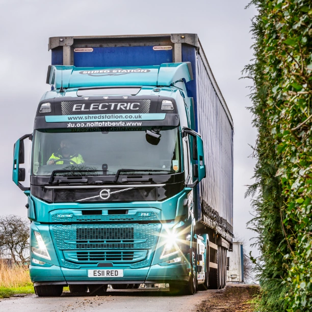 An electric articulated truck.