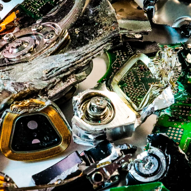 Shredded hard drive fragments