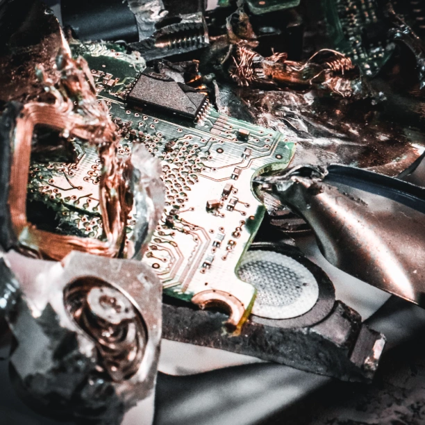 A collection of hard drive fragments.