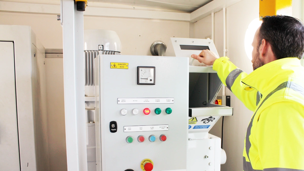 Inside Shred Station's on-site granulation vehicle