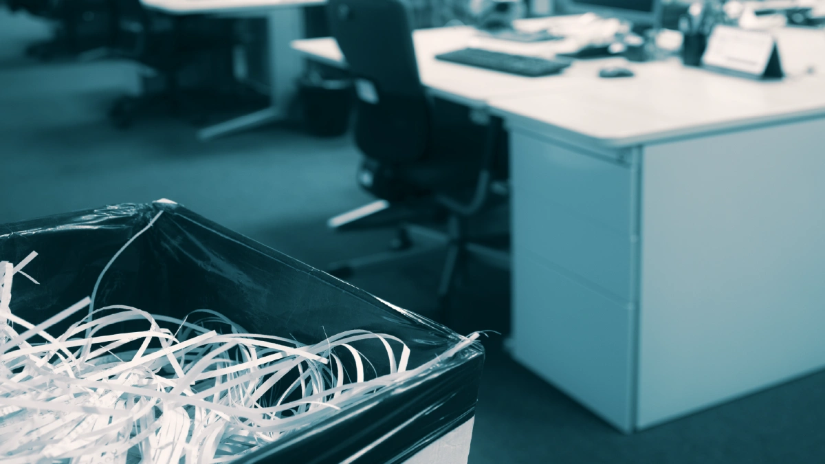 Shredded paper in commercial bin.
