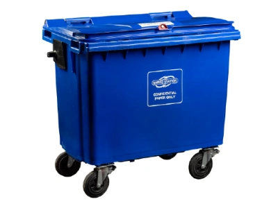 660 to 1100-litre confidential waste bin with red dome lock.