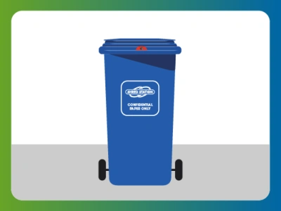 An illustration of a blue confidential waste bin.