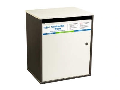 Junior confidential waste cabinet with lock and slot gap - grey in colour.