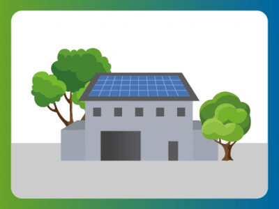 An illustration of a commercial building with solar panels on the roof.