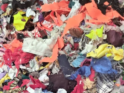 Pile of shredded textiles.