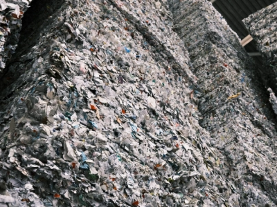 Bales of shredded paperwork.
