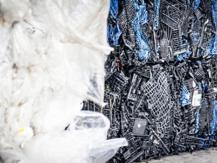 Bales of soft and hard plastic.