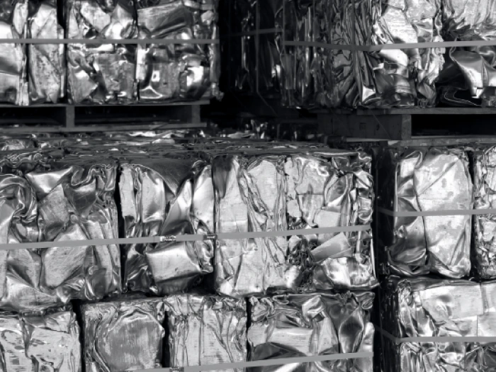 Bales of crushed metal.