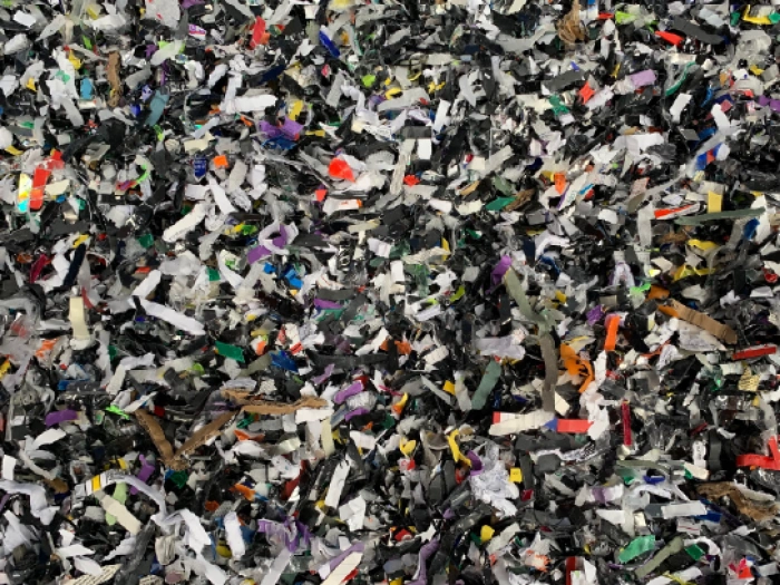 Shredded floppy disks.