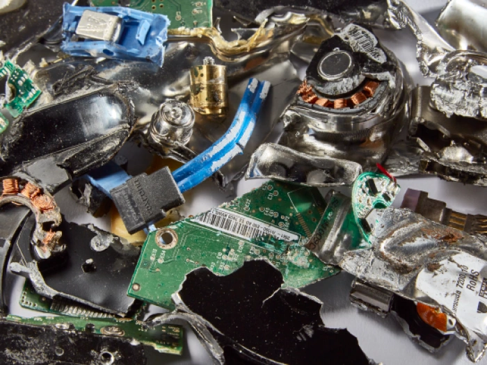 Shredded hard drive fragments.