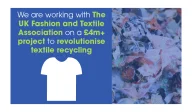 A pile of textiles next to the words 