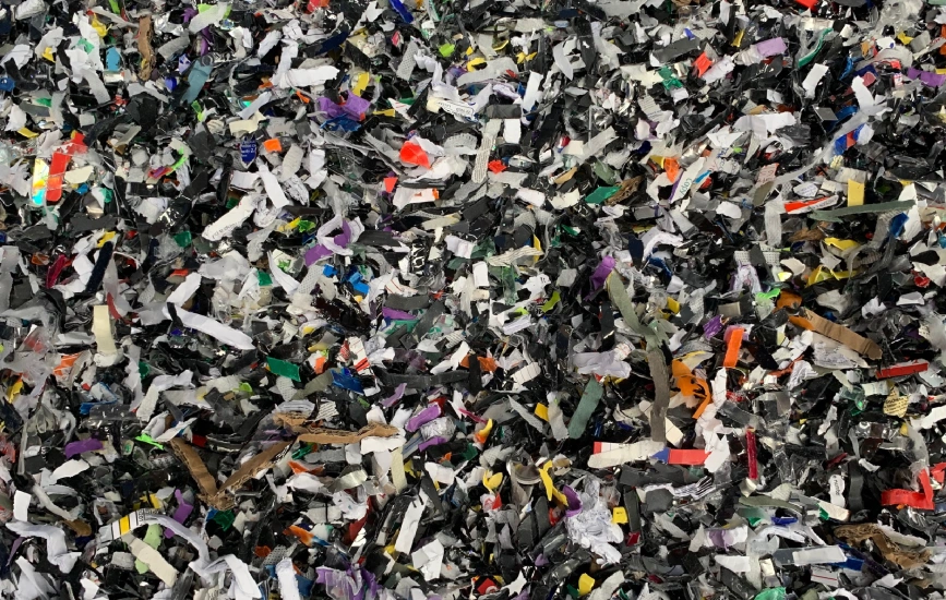 Shredded floppy disks.