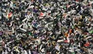 Shredded floppy disks.