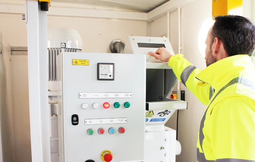 Inside Shred Station’s on-site granulation vehicle.
