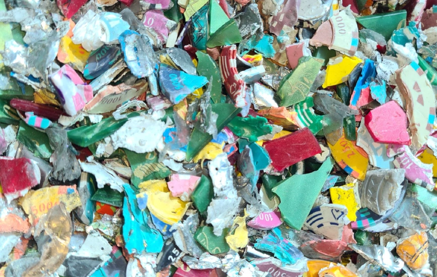 Shredded poker chips.