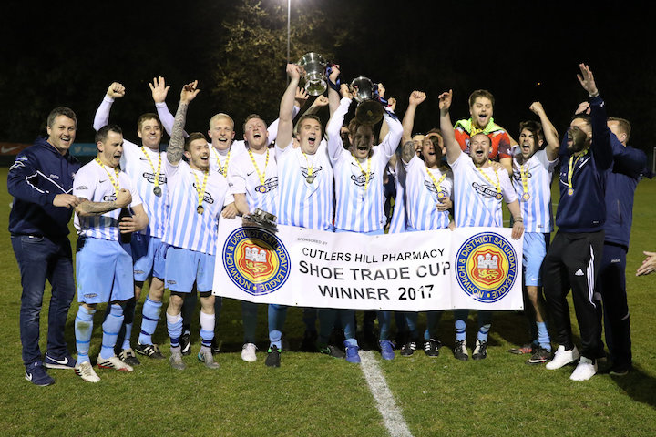 Dussindale Rovers celebrate holding the Shoe Trade Cup