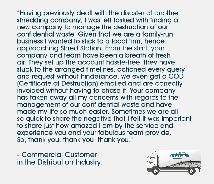 A review of Shred Station, from a business customer in the distribution sector