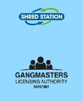 Shred Station logo and Gangmasters Licensing Authority logo.