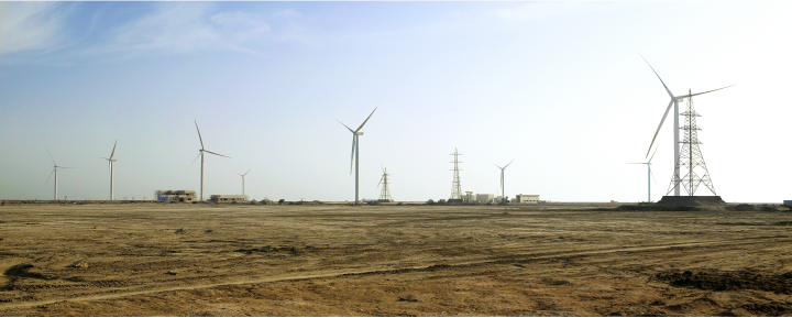 Photograph of the Sindh wind farm, part of the West India Wind Project.