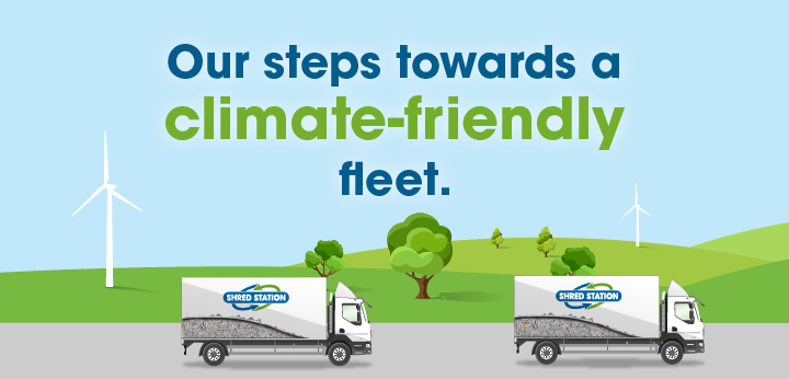 Our steps towards a climate-friendly fleet - graphic illustration with shredding vehicles.