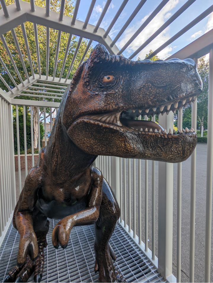 Image of Shredasaurus, Shred Station's T-rex that features on the GoGoDiscover trail
