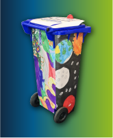 Custom wrapped bin with student designs
