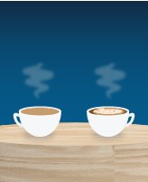 Illustration of two cups of hot drink on a table