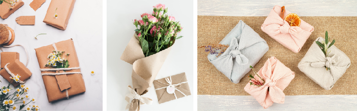 Images of kraft paper wrapping and furoshiki