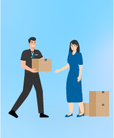 Illustration of two people exchanging cardboard boxes