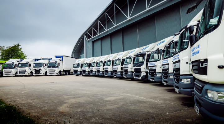 Fleet of shredding trucks in circular formation