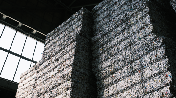 Stacked bales of shredded paper