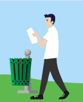 Man putting paperwork into public bin