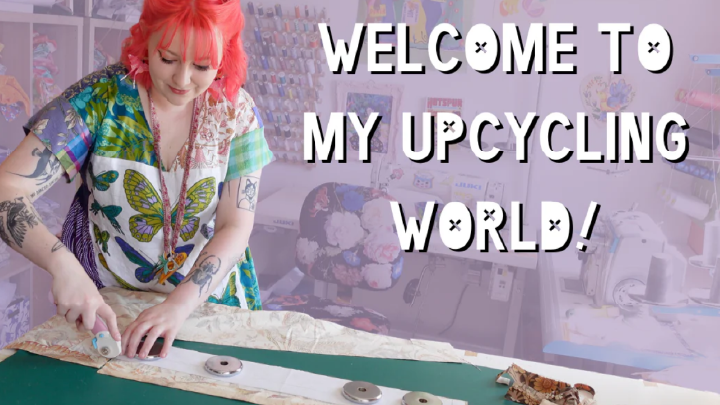 Image showing Scarlett of Afrayed Upcycling creating new garments from pre-owned textiles.